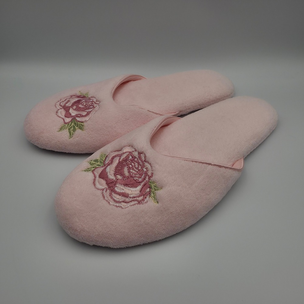 Vintage Dearfoams Womens Pink Rose Embroidered Scuff Slippers Size Large 8-9